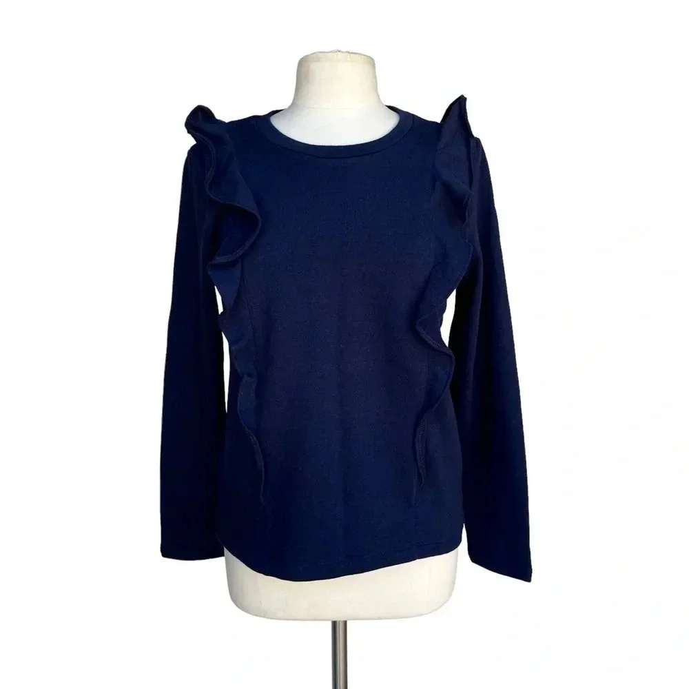 NWT J. Crew Mercantile Women’s Size M Blues Ruffle Long Sleeve Sweatshirt K5030